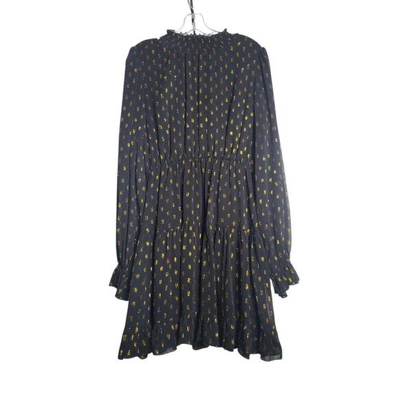 O.P.T Dress Womens Size Large Black Gold Polka Dot Long Sleeve - Picture 3 of 9